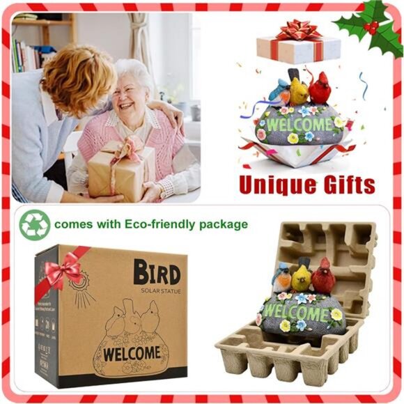 Solar Bird Statue for Garden Decor: Welcome Sign Outdoor Lawn Home Window Decor - Picture 2 of 7